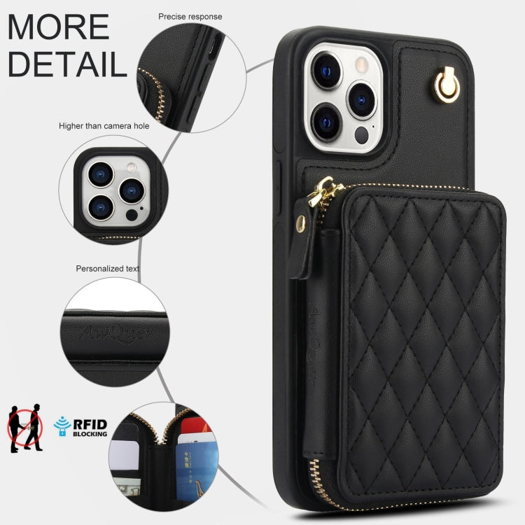 AwQuer Crossbody Zipper Wallet Rhombic Leather Back Phone Case