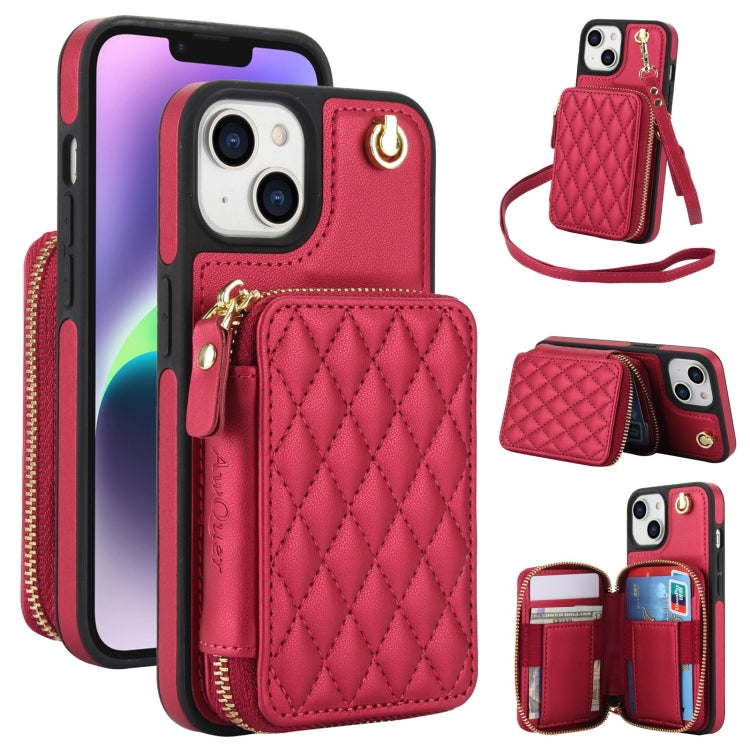 AwQuer Crossbody Zipper Wallet Rhombic Leather Back Phone Case