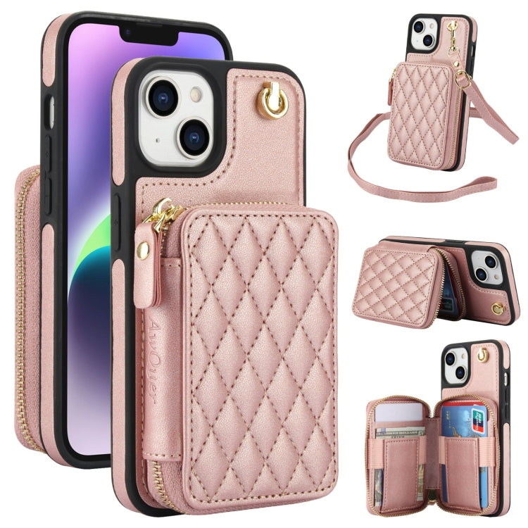 AwQuer Crossbody Zipper Wallet Rhombic Leather Back Phone Case