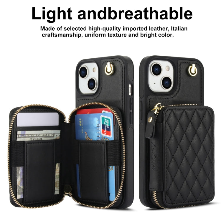 AwQuer Crossbody Zipper Wallet Rhombic Leather Back Phone Case