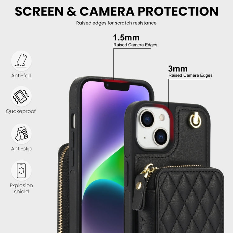 AwQuer Crossbody Zipper Wallet Rhombic Leather Back Phone Case