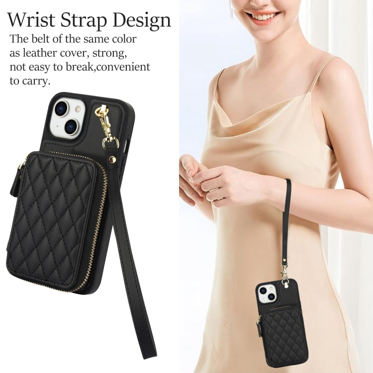 AwQuer Crossbody Zipper Wallet Rhombic Leather Back Phone Case