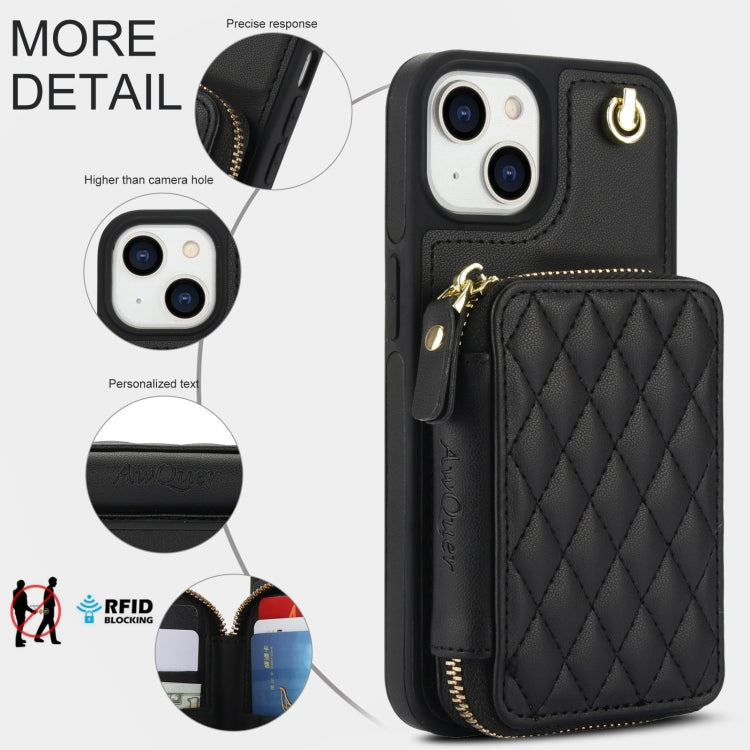 AwQuer Crossbody Zipper Wallet Rhombic Leather Back Phone Case