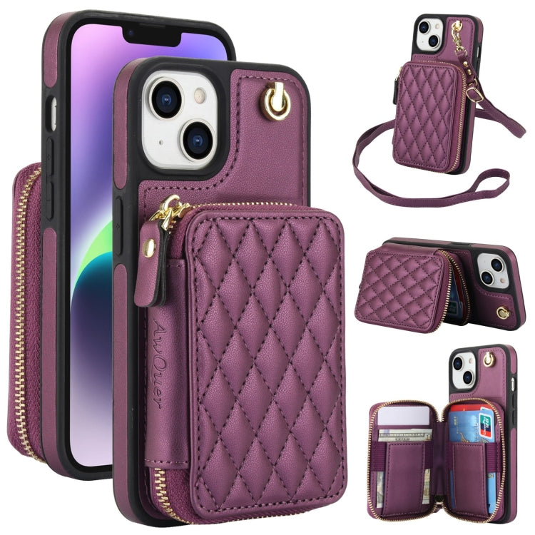 AwQuer Crossbody Zipper Wallet Rhombic Leather Back Phone Case