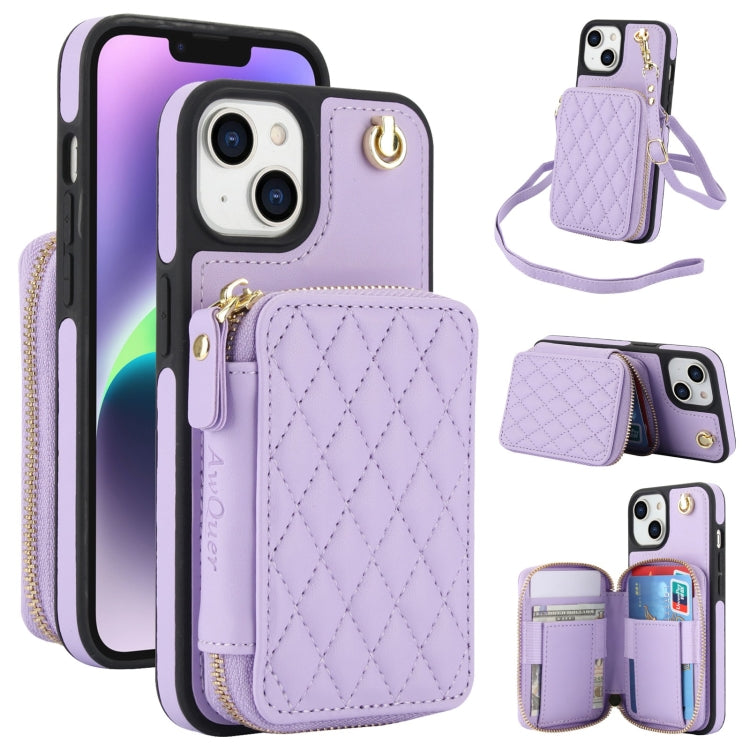 AwQuer Crossbody Zipper Wallet Rhombic Leather Back Phone Case