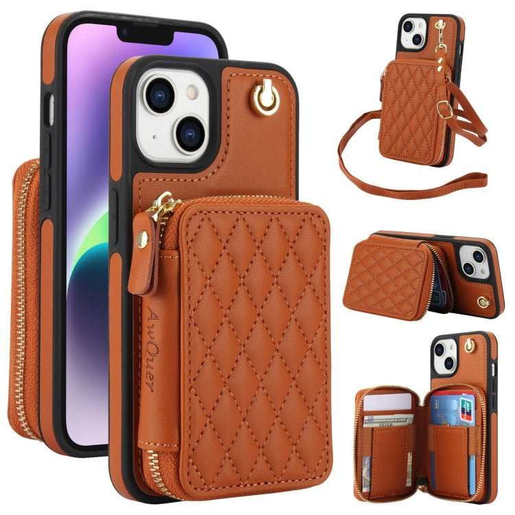 AwQuer Crossbody Zipper Wallet Rhombic Leather Back Phone Case