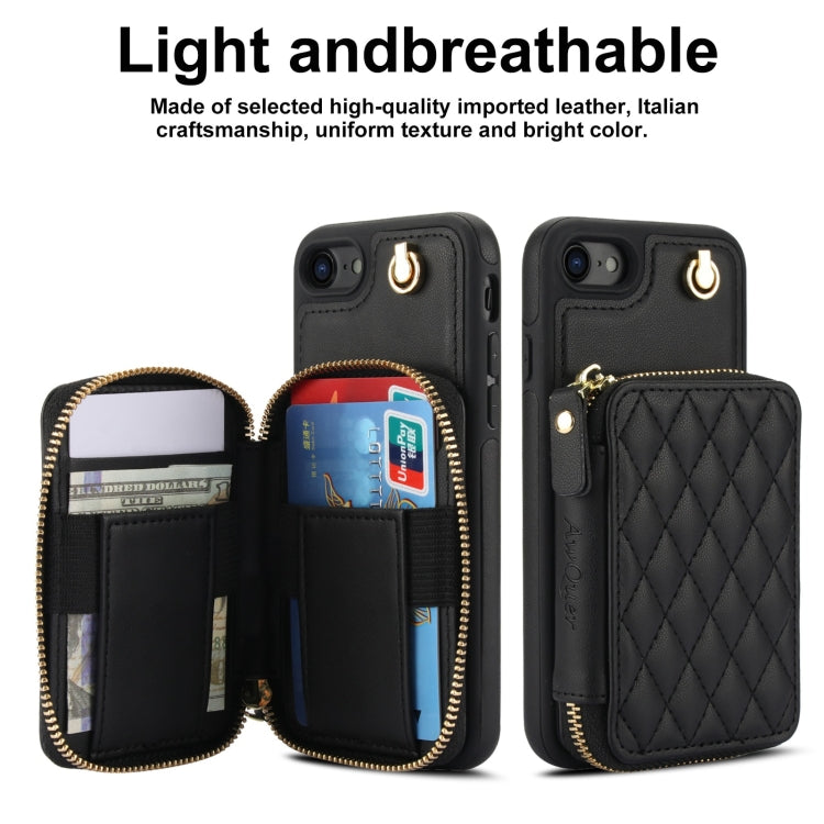 AwQuer Crossbody Zipper Wallet Rhombic Leather Back Phone Case, For iPhone 7 / 8 / SE 2022, For iPhone 13 Pro Max, For iPhone 13 Pro