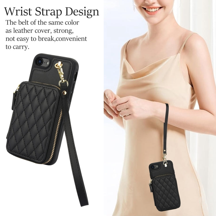 AwQuer Crossbody Zipper Wallet Rhombic Leather Back Phone Case, For iPhone 7 / 8 / SE 2022, For iPhone 13 Pro Max, For iPhone 13 Pro