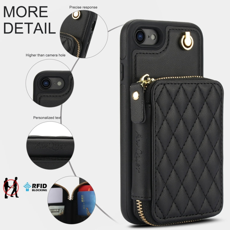 AwQuer Crossbody Zipper Wallet Rhombic Leather Back Phone Case, For iPhone 7 / 8 / SE 2022, For iPhone 13 Pro Max, For iPhone 13 Pro