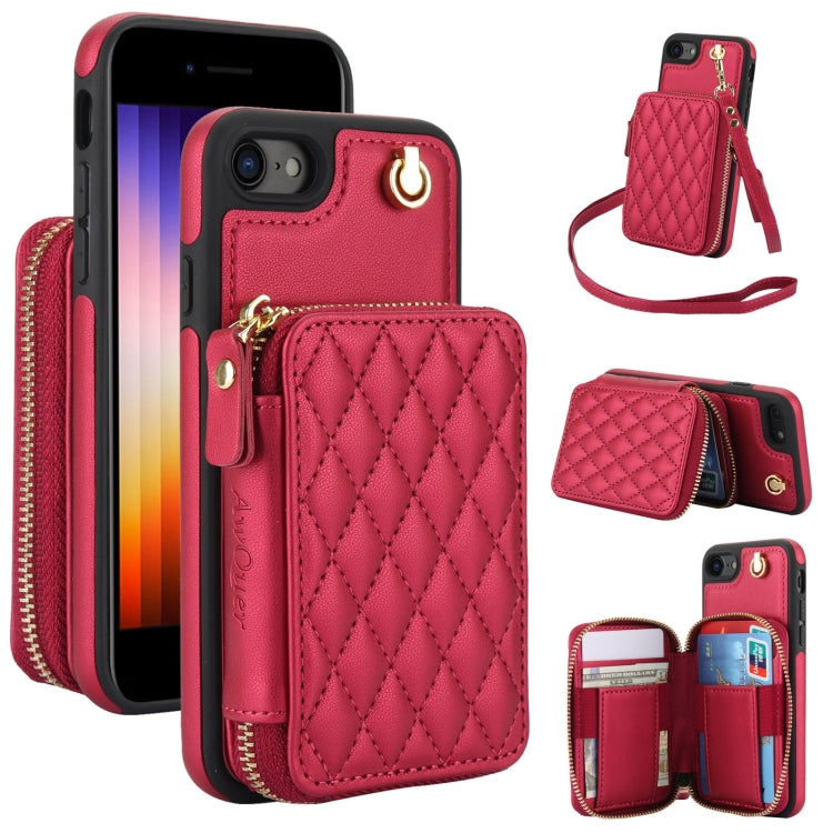 AwQuer Crossbody Zipper Wallet Rhombic Leather Back Phone Case, For iPhone 7 / 8 / SE 2022, For iPhone 13 Pro Max, For iPhone 13 Pro