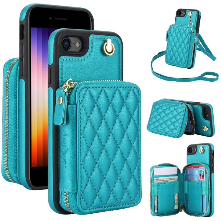 AwQuer Crossbody Zipper Wallet Rhombic Leather Back Phone Case, For iPhone 7 / 8 / SE 2022, For iPhone 13 Pro Max, For iPhone 13 Pro