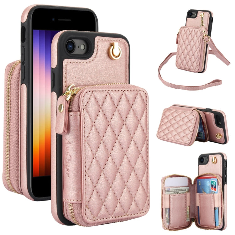 AwQuer Crossbody Zipper Wallet Rhombic Leather Back Phone Case, For iPhone 7 / 8 / SE 2022, For iPhone 13 Pro Max, For iPhone 13 Pro
