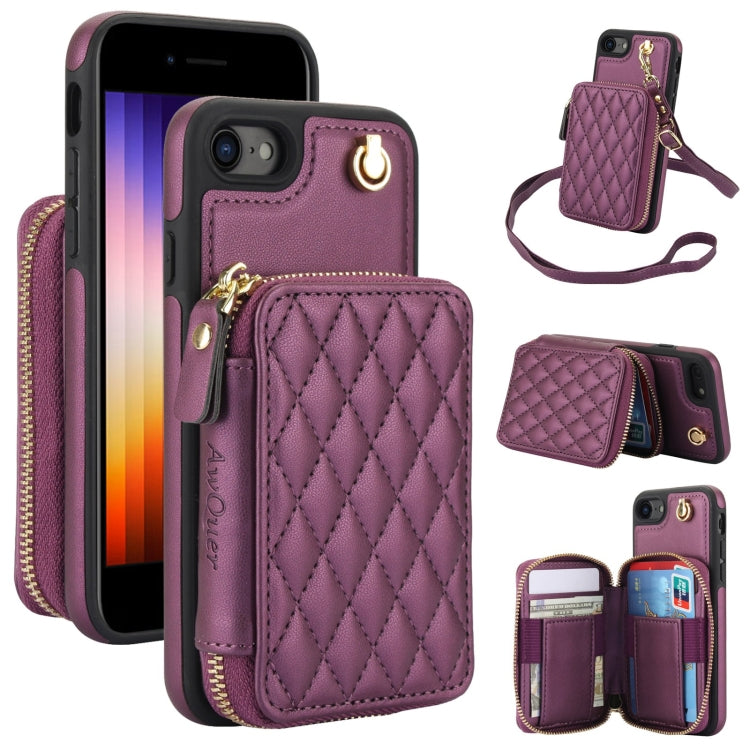 AwQuer Crossbody Zipper Wallet Rhombic Leather Back Phone Case, For iPhone 7 / 8 / SE 2022, For iPhone 13 Pro Max, For iPhone 13 Pro