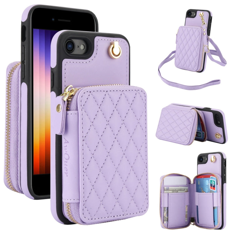 AwQuer Crossbody Zipper Wallet Rhombic Leather Back Phone Case, For iPhone 7 / 8 / SE 2022, For iPhone 13 Pro Max, For iPhone 13 Pro