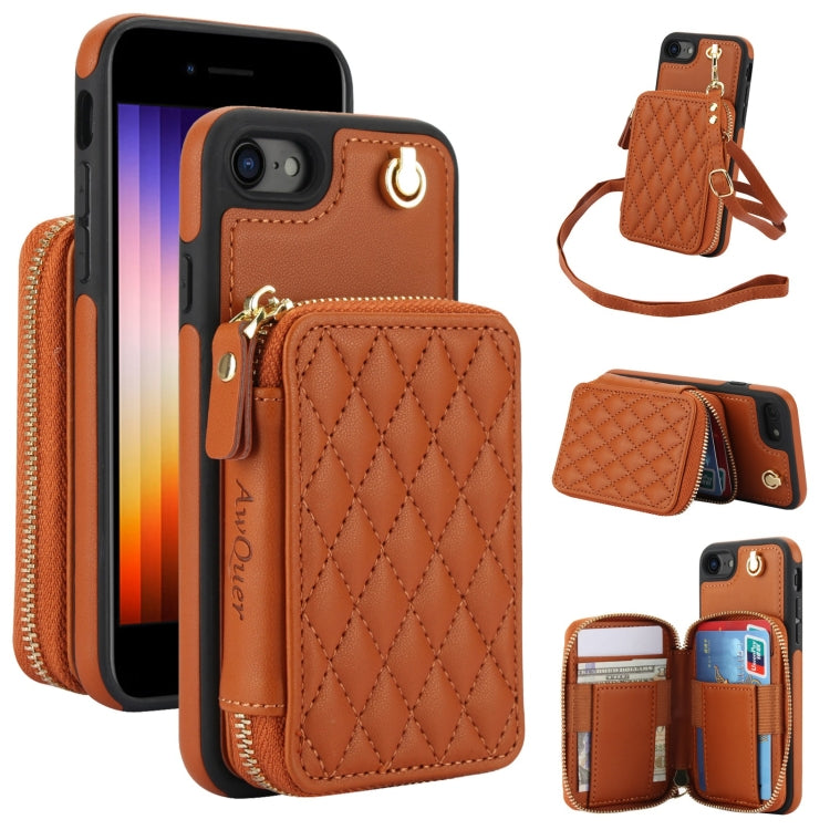 AwQuer Crossbody Zipper Wallet Rhombic Leather Back Phone Case