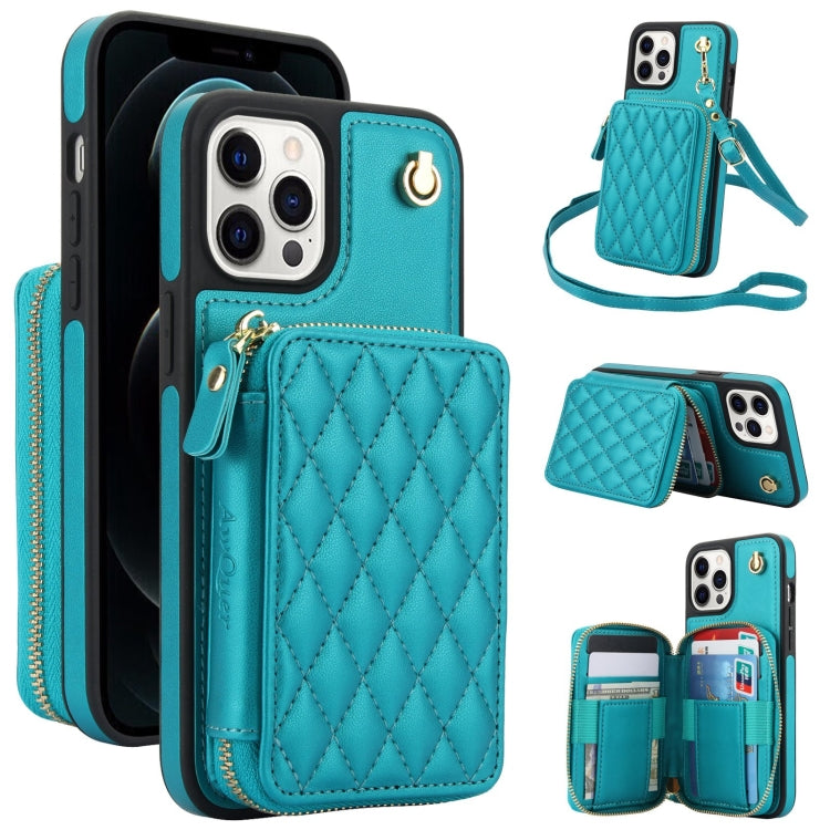 AwQuer Crossbody Zipper Wallet Rhombic Leather Back Phone Case, For iPhone 7 / 8 / SE 2022, For iPhone 13 Pro Max, For iPhone 13 Pro