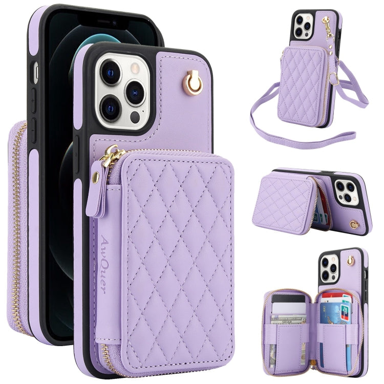 AwQuer Crossbody Zipper Wallet Rhombic Leather Back Phone Case, For iPhone 7 / 8 / SE 2022, For iPhone 13 Pro Max, For iPhone 13 Pro