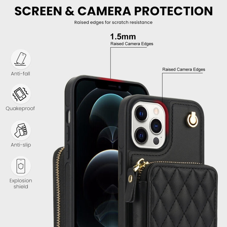 AwQuer Crossbody Zipper Wallet Rhombic Leather Back Phone Case