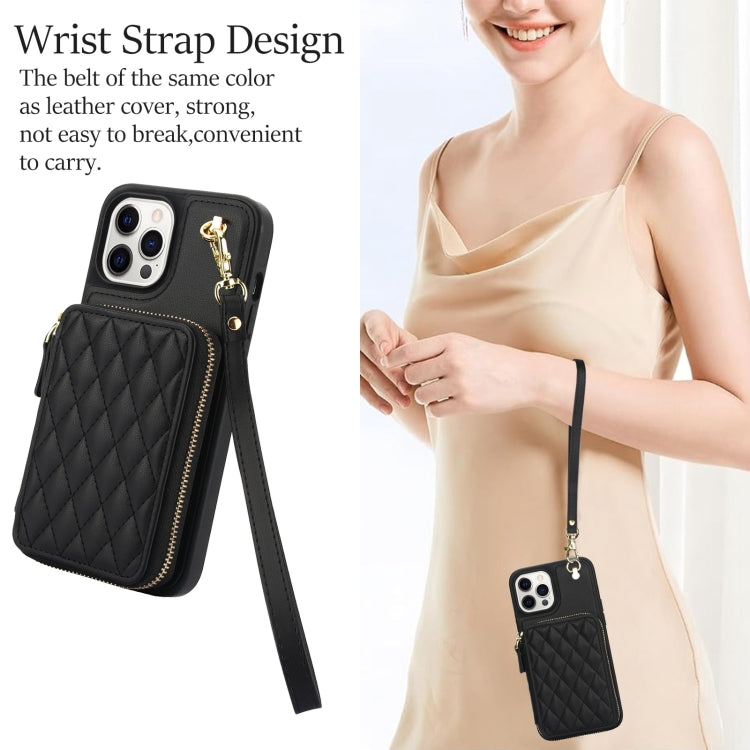 AwQuer Crossbody Zipper Wallet Rhombic Leather Back Phone Case