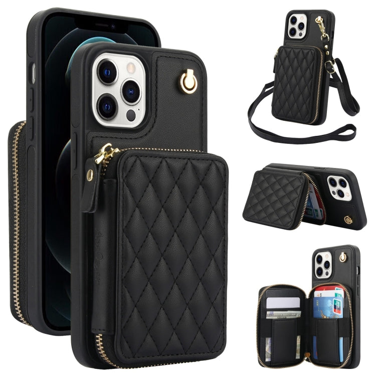 AwQuer Crossbody Zipper Wallet Rhombic Leather Back Phone Case, For iPhone 7 / 8 / SE 2022, For iPhone 13 Pro Max, For iPhone 13 Pro