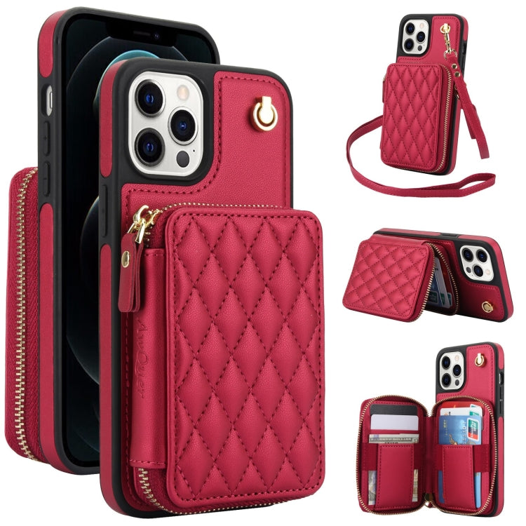 AwQuer Crossbody Zipper Wallet Rhombic Leather Back Phone Case, For iPhone 7 / 8 / SE 2022, For iPhone 13 Pro Max, For iPhone 13 Pro