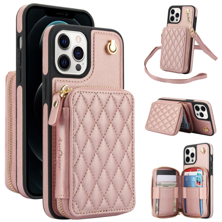 AwQuer Crossbody Zipper Wallet Rhombic Leather Back Phone Case, For iPhone 7 / 8 / SE 2022, For iPhone 13 Pro Max, For iPhone 13 Pro
