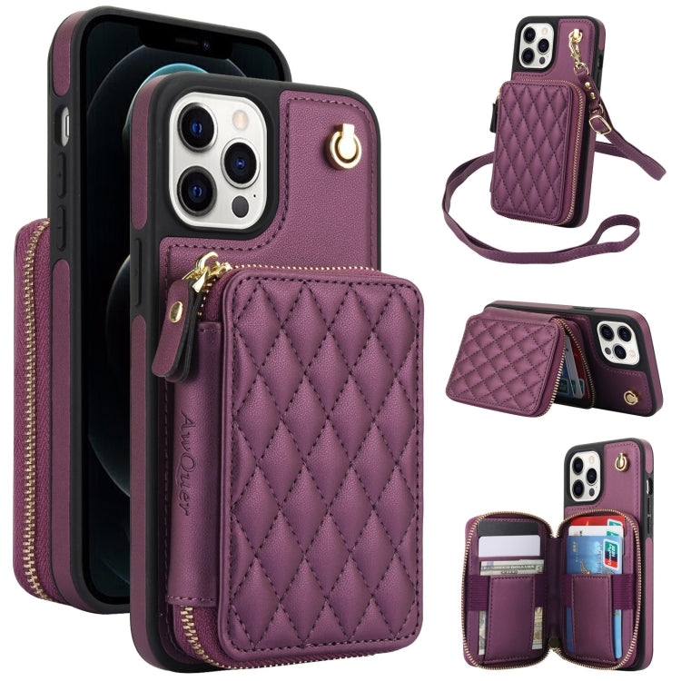 AwQuer Crossbody Zipper Wallet Rhombic Leather Back Phone Case, For iPhone 7 / 8 / SE 2022, For iPhone 13 Pro Max, For iPhone 13 Pro