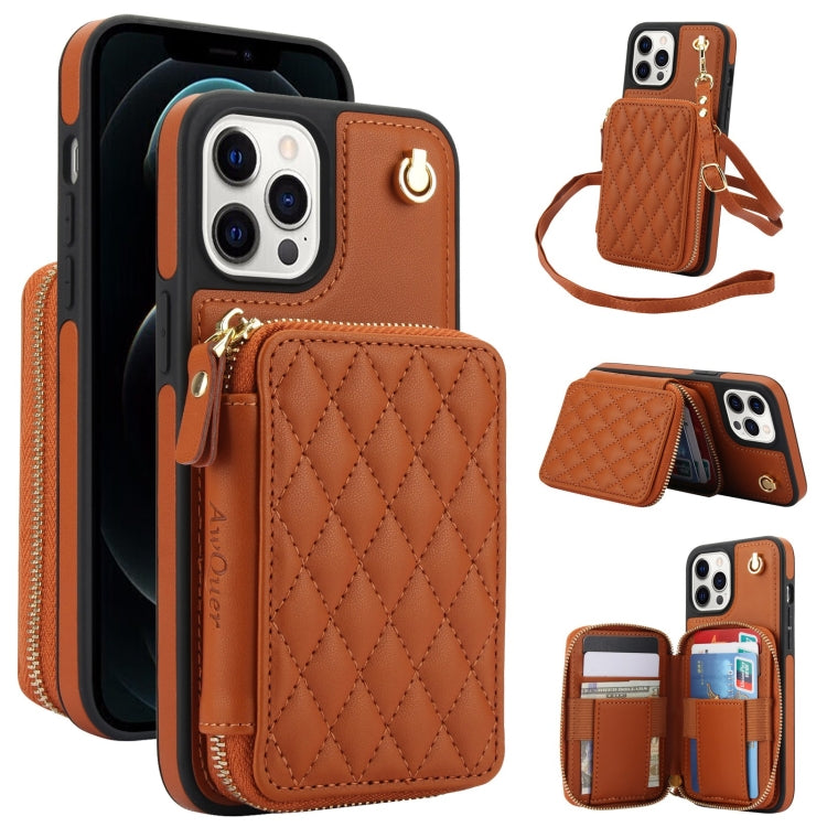 AwQuer Crossbody Zipper Wallet Rhombic Leather Back Phone Case, For iPhone 7 / 8 / SE 2022, For iPhone 13 Pro Max, For iPhone 13 Pro