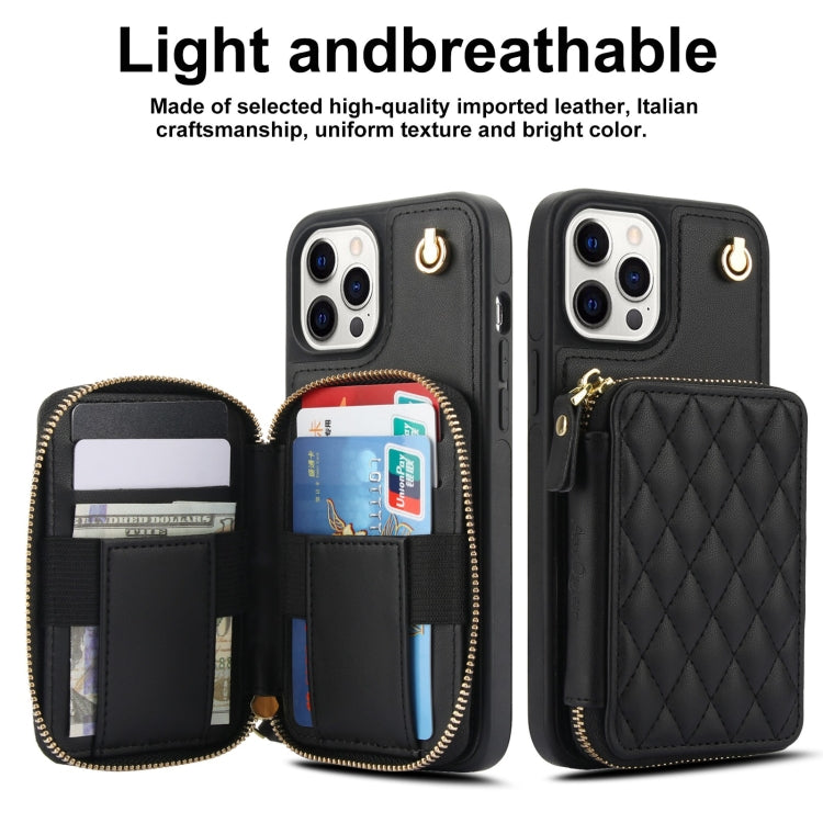AwQuer Crossbody Zipper Wallet Rhombic Leather Back Phone Case