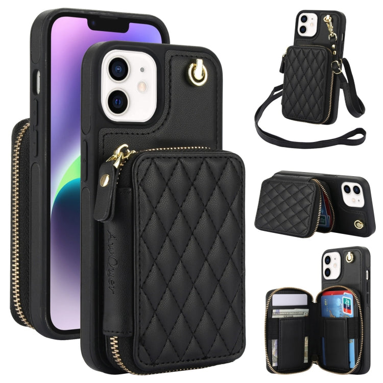 AwQuer Crossbody Zipper Wallet Rhombic Leather Back Phone Case