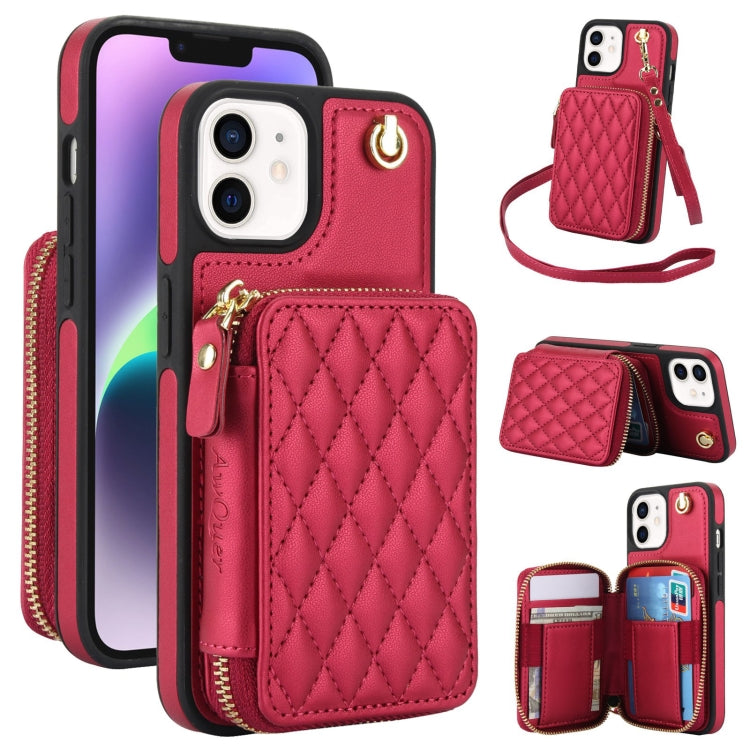 AwQuer Crossbody Zipper Wallet Rhombic Leather Back Phone Case