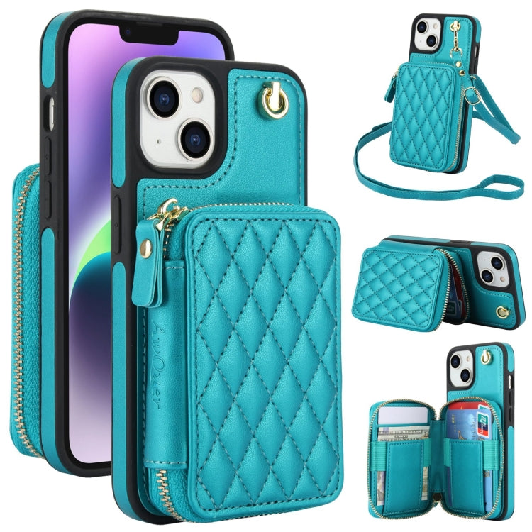 AwQuer Crossbody Zipper Wallet Rhombic Leather Back Phone Case