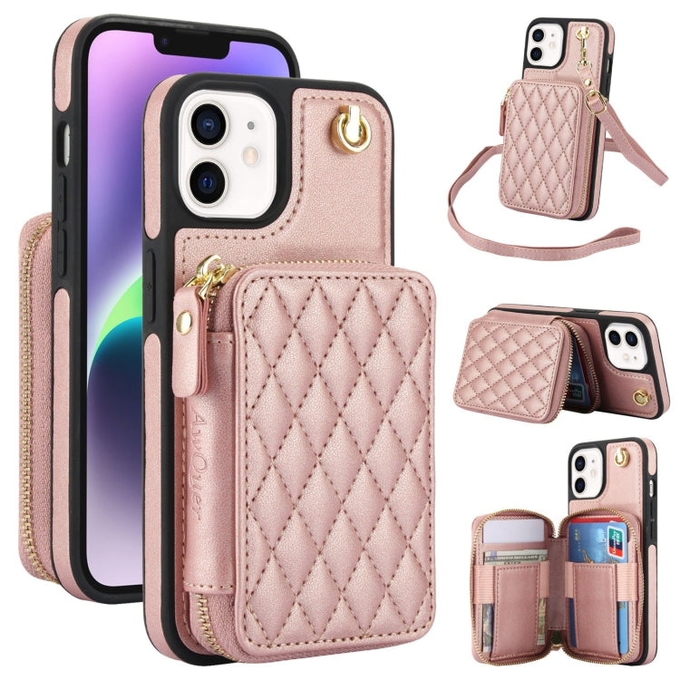 AwQuer Crossbody Zipper Wallet Rhombic Leather Back Phone Case