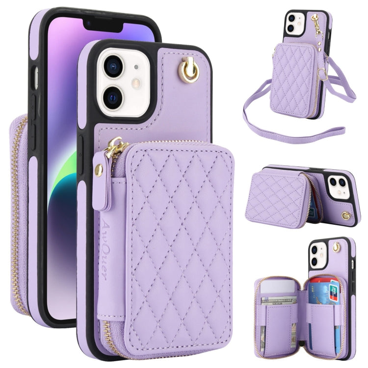 AwQuer Crossbody Zipper Wallet Rhombic Leather Back Phone Case