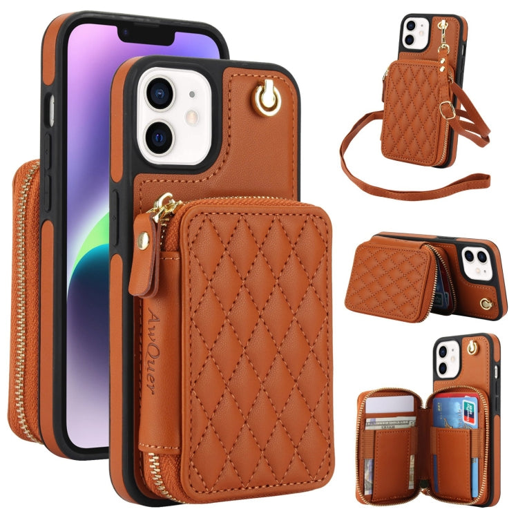 AwQuer Crossbody Zipper Wallet Rhombic Leather Back Phone Case