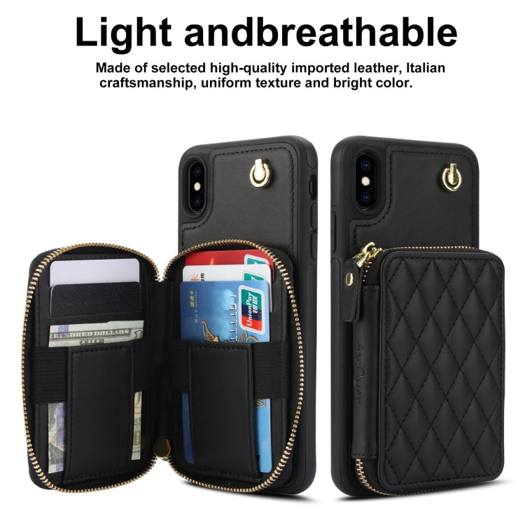 AwQuer Crossbody Zipper Wallet Rhombic Leather Back Phone Case, For iPhone XR, For iPhone XS Max, For iPhone 7 Plus / 8 Plus