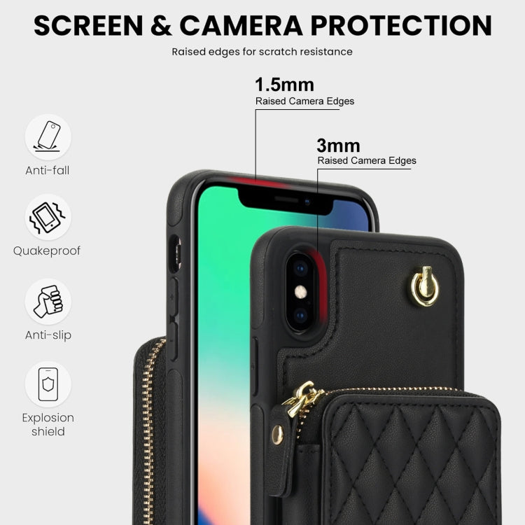 AwQuer Crossbody Zipper Wallet Rhombic Leather Back Phone Case, For iPhone XR, For iPhone XS Max, For iPhone 7 Plus / 8 Plus