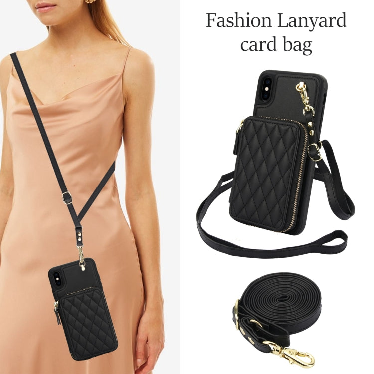 AwQuer Crossbody Zipper Wallet Rhombic Leather Back Phone Case, For iPhone XR, For iPhone XS Max, For iPhone 7 Plus / 8 Plus