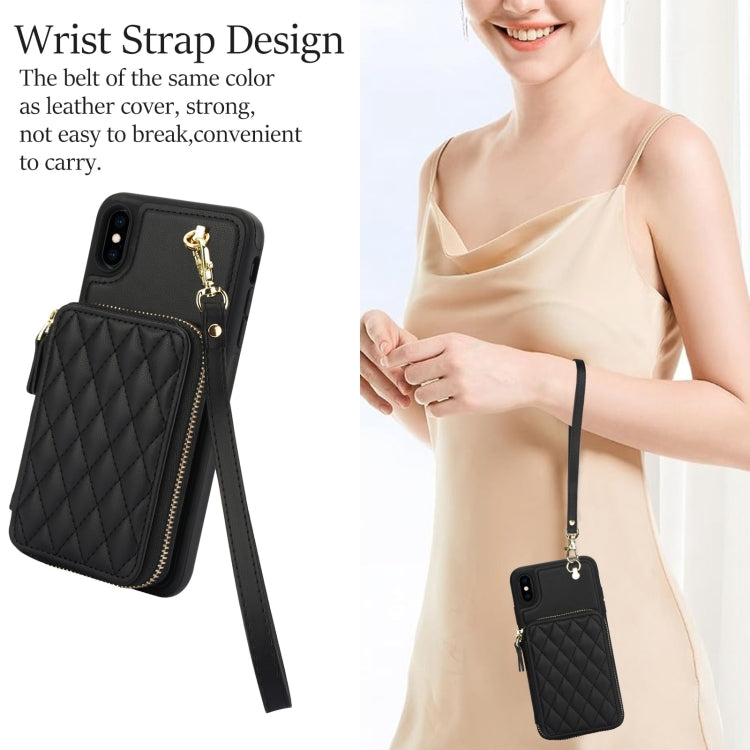 AwQuer Crossbody Zipper Wallet Rhombic Leather Back Phone Case, For iPhone XR, For iPhone XS Max, For iPhone 7 Plus / 8 Plus