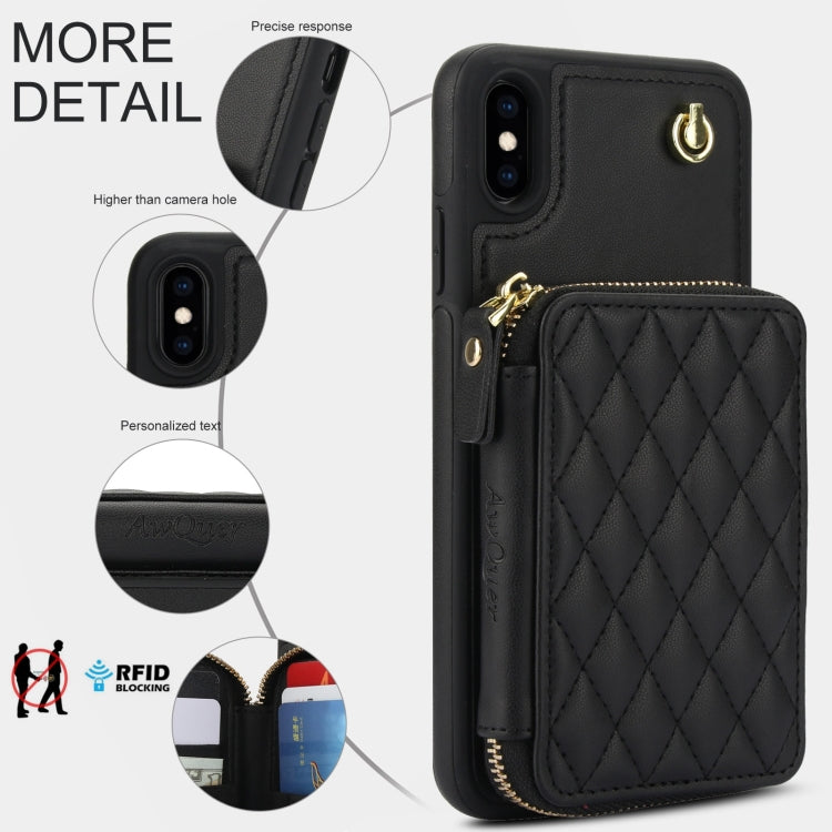 AwQuer Crossbody Zipper Wallet Rhombic Leather Back Phone Case, For iPhone XR, For iPhone XS Max, For iPhone 7 Plus / 8 Plus