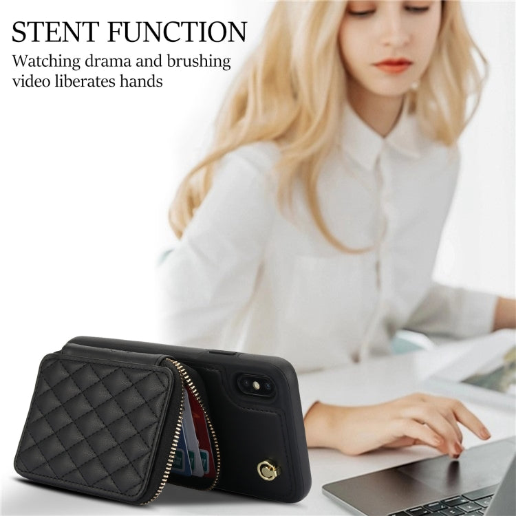 AwQuer Crossbody Zipper Wallet Rhombic Leather Back Phone Case, For iPhone XR, For iPhone XS Max, For iPhone 7 Plus / 8 Plus