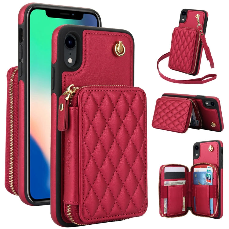 AwQuer Crossbody Zipper Wallet Rhombic Leather Back Phone Case, For iPhone XR, For iPhone XS Max, For iPhone 7 Plus / 8 Plus