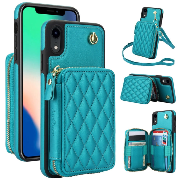 AwQuer Crossbody Zipper Wallet Rhombic Leather Back Phone Case, For iPhone XR, For iPhone XS Max, For iPhone 7 Plus / 8 Plus