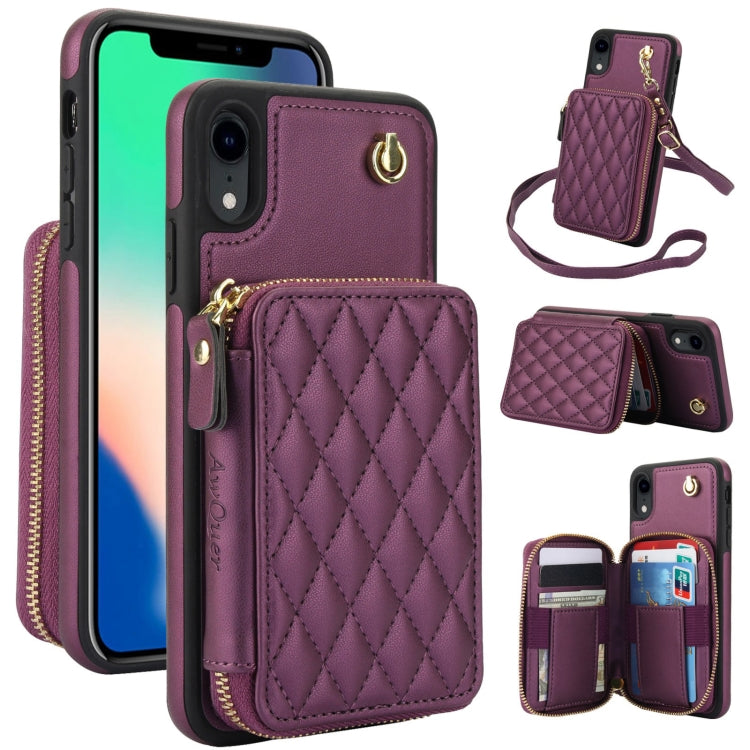 AwQuer Crossbody Zipper Wallet Rhombic Leather Back Phone Case, For iPhone XR, For iPhone XS Max, For iPhone 7 Plus / 8 Plus