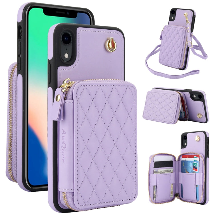 AwQuer Crossbody Zipper Wallet Rhombic Leather Back Phone Case, For iPhone XR, For iPhone XS Max, For iPhone 7 Plus / 8 Plus
