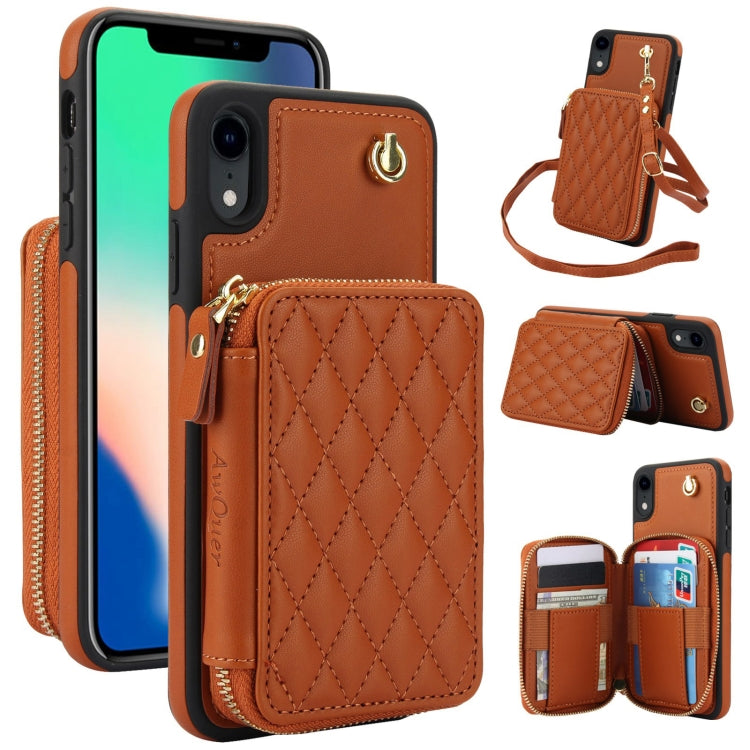 AwQuer Crossbody Zipper Wallet Rhombic Leather Back Phone Case, For iPhone XR, For iPhone XS Max, For iPhone 7 Plus / 8 Plus
