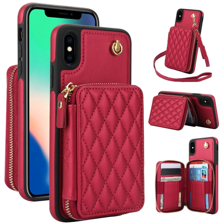 AwQuer Crossbody Zipper Wallet Rhombic Leather Back Phone Case, For iPhone XR, For iPhone XS Max, For iPhone 7 Plus / 8 Plus
