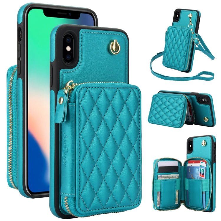 AwQuer Crossbody Zipper Wallet Rhombic Leather Back Phone Case, For iPhone XR, For iPhone XS Max, For iPhone 7 Plus / 8 Plus
