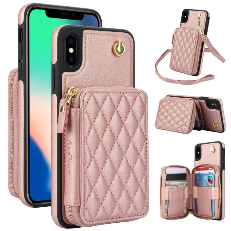 AwQuer Crossbody Zipper Wallet Rhombic Leather Back Phone Case, For iPhone XR, For iPhone XS Max, For iPhone 7 Plus / 8 Plus