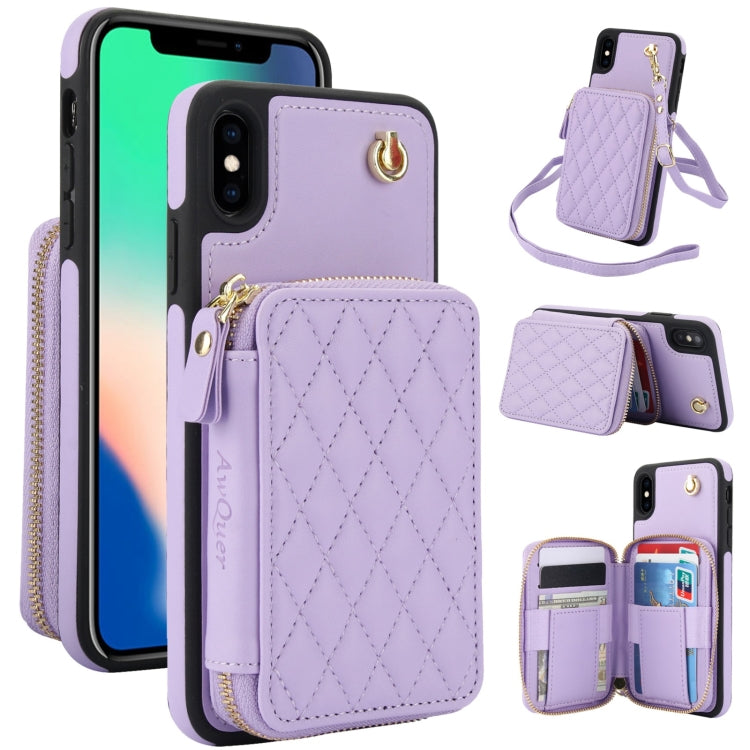 AwQuer Crossbody Zipper Wallet Rhombic Leather Back Phone Case, For iPhone XR, For iPhone XS Max, For iPhone 7 Plus / 8 Plus